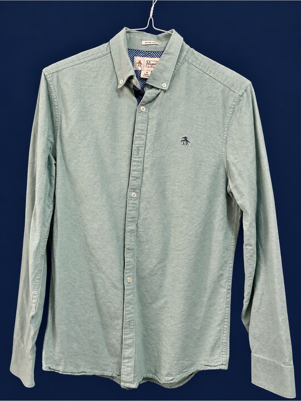 Original Penguin Heritage Slim Fit Oxford Shirt Men’s M Sage Green Blue Cuffs